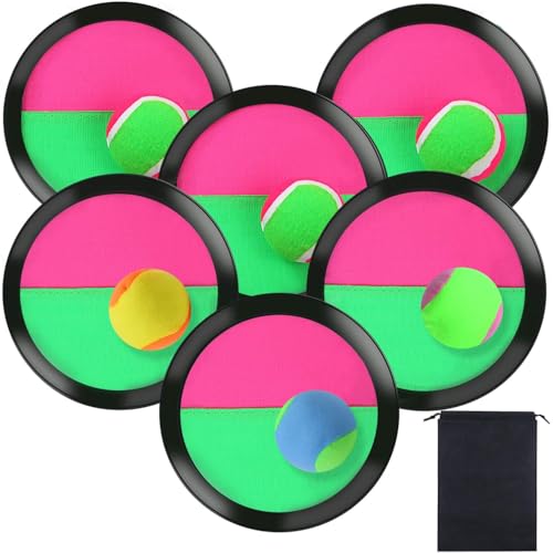 Aneco Toss and Catch Paddle Game Set Disc Paddles and Toss Ball Sport Game with Storage Bag, 6 Paddles and 6 Balls - color: Black