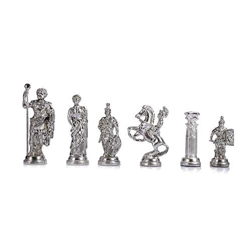 (Without Board) Historical Handmade Rome Figures Metal Chess Pieces Big Size King 4 inc (Only Pieces)