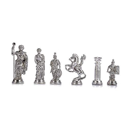 (Without Board) Historical Handmade Rome Figures Metal Chess Pieces Big Size King 4 inc (Only Pieces)