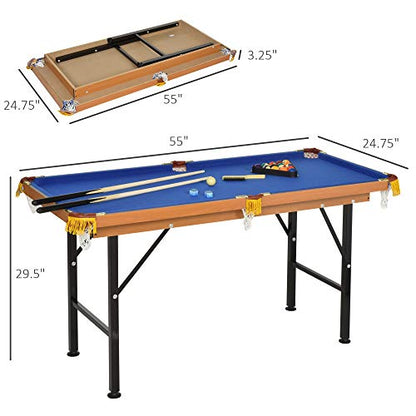 Soozier 55" Portable Folding Billiards Table Game Pool Table for Whole Family Number Use with Cues, Ball, Rack, Chalk, Blue