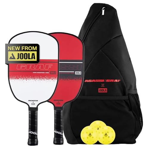 JOOLA Agassi/GRAF Champion Set with Pickleball Paddles, Balls & Sling Bag - Sandblasted Pickleball Racket - Agassi Shape with Extended Sweet Spot - UPA-A Certified - USAP Approved - NFC Chip Enabled - color: 2 Player Set | Fiberglass | Champion