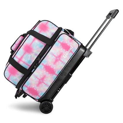 Goloni Double Roller 2 Ball Bowling Bag with Separate Shoe Compartment,2 Ball Bowling Bag with Wheels,Retractable Handle Extends to 40" - color: Dyeing