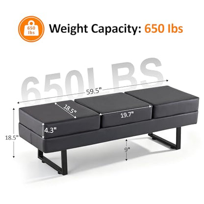 BarberPub Waiting Room Chairs, Heavy Duty Office Guest Reception Bench, Faux Leather Upholstered Lobby Chairs for Salon, Conference Room 7008 (Dark Grey) - color: Dark Grey