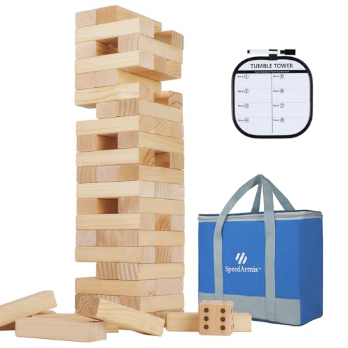 SpeedArmis Giant Tumble Tower, 56 PCS Wooden Stacking Game (Stack to 4.2FT) - Pine Stack Timber Board Play with Carrying Bag - Classic Indoor/Outdoor Games for Adults Family - size: Stack To Over 4.2FT