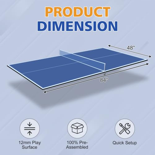 6/7/8/9Ft Mid-Size Ping Pong Conversion Top, Foldable Table Tennis Table Top with Net for Home Office - color: BLUE, size: 7*4 FT
