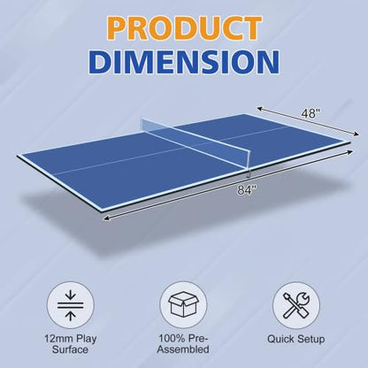6/7/8/9Ft Mid-Size Ping Pong Conversion Top, Foldable Table Tennis Table Top with Net for Home Office - color: BLUE, size: 7*4 FT