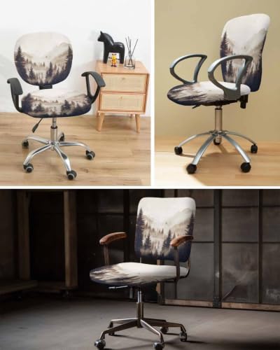 Savannan Office Chair Cover, Abstract Ombre Black Forest Protective Stretch Elastic Universal Cover for Desk Task Chair,Computer Rotating Chair 1 Pcs Watercolor Mountain Tree