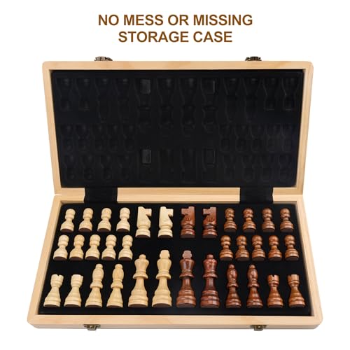 Gothink Chess Set Board Games for Adults, 15'' Handcrafted Wooden Game Board with 2 Extra Pawn Pieces & Storage Box Instructions, Folding Chess Game for Tournament Professional Beginner - Non-Magnetic - style: 15'' Non-Magnetic Chess Set