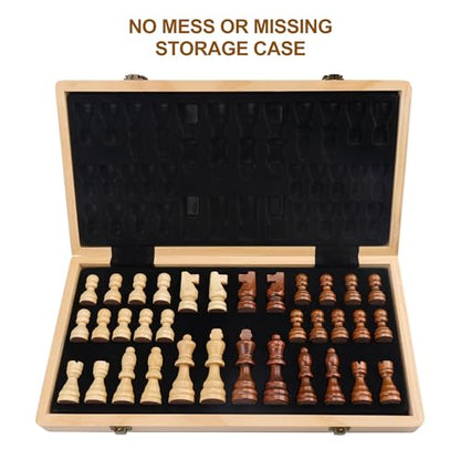 Gothink Chess Set Board Games for Adults, 15'' Handcrafted Wooden Game Board with 2 Extra Pawn Pieces & Storage Box Instructions, Folding Chess Game for Tournament Professional Beginner - Non-Magnetic - style: 15'' Non-Magnetic Chess Set
