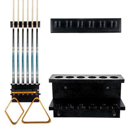 Billmart Wall Mount Pool Stick Holder - Billiards Pool Cue Rack for 6 Cues Sticks Storage Pool Table Accessories, Black