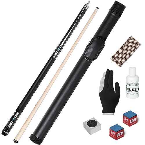 OKKO B-Series Professional Pool Billiard Cue Stick 58”, 13 mm Tip, w/Canadian Maple Shaft (18-21 oz) Hard Round Case & Accessories - style: B-2 (19 oz)