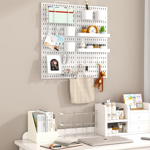 Pegboard Combination Kit, 4 Peg Boards White Pegboard for Walls, Office Wall Organizer, Gaming Room Wall, Nursery Storage, 22"x22" - color: White