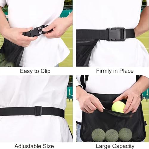 Tennis Ball Waist Pouch - Durable Mesh Build, Lightweight Portable Ball Storage Bag | Longtail Carrying Accessory For Tennis Training Workout Coaching Players Men Women