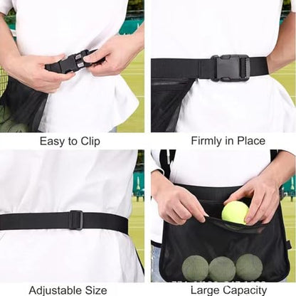 Tennis Ball Waist Pouch - Durable Mesh Build, Lightweight Portable Ball Storage Bag | Longtail Carrying Accessory For Tennis Training Workout Coaching Players Men Women