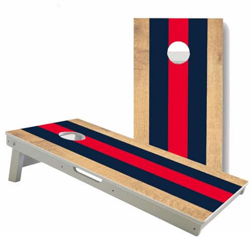 World Series of Cornhole Professional All-Weather Cornhole Boards–Regulation 2x4 PVC Cornhole Set for Outdoor Play–Tournament Grade, Weatherproof, Durable Construction w/Folding Legs & Carry Handles - color: Red & Blue Stripe