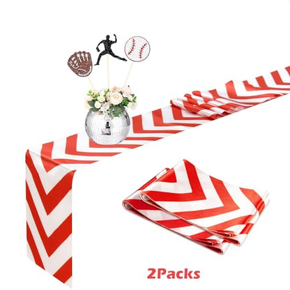 Baseball Table Runner/Baseball Party Decorations/Baseball Runner Table Cloth Runner Sports Red White for Boy Sports Themed Birthday Party (Pack of 2) - size: 60 x 6 inches (Pack of 2)