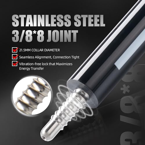 58" Carbon Fiber Pool Cue Stick - Elegant Design Billiard Cue for Adults, Low Deflection Pro Shaft with 11.8mm Tip, 3/8-8 Joint - color: Piano Black