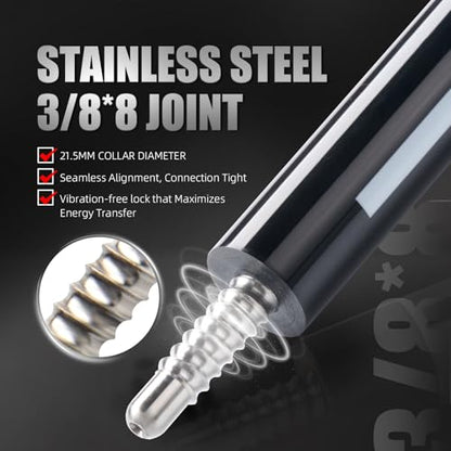 58" Carbon Fiber Pool Cue Stick - Elegant Design Billiard Cue for Adults, Low Deflection Pro Shaft with 11.8mm Tip, 3/8-8 Joint - color: Piano Black