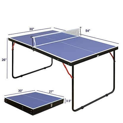 4FT/6FT/8FT/9FT Folding Rolling Table Tennis Table Regulation Ping Pong Table with 2 Paddles 3 Balls 1 Net and Post Set Fold-Up Design 4 Wheels for Easy Movement - size: 4 Ft
