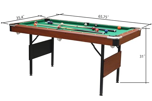 Billiards Table, 5.5 Ft Foldable Pool Table, Balls, Brush, Triangle Rackand, Chalk, for Basements, Adult Rrec Room and Family Game Room - color: Brown + Green