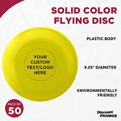 DISCOUNT PROMOS Frisbee Flying Discs in Bulk, 9.25 in. Fun Family Beach Game - color: - Custom - Yellow, size: 50 flying discs