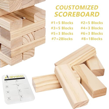 Aivalas Giant Timber Blocks Games, 57 Blocks Large Tower Outdoor Games - Includes Carry Bag and Scoreboard, Wood Stacking Yard Games Grows from 2FT to Over 4.2FT for Kids Adults Family - size: L-Over 4.2 FT-57PCS
