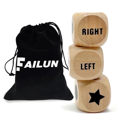 Left Right Cen-TER Game Dice 1 Inch Wooden Dice with Drawstring Bag, Easy to Store and Carry Around, Convenient for Travel (3 pcs)