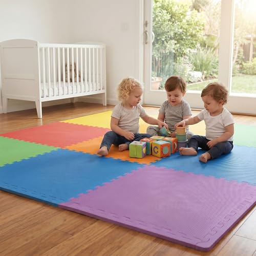 FlooringInc Baby Play Mat for Floor, Extra Large 2'x2' Foam Floor Tiles for Kids, Soft Interlocking Puzzle Mat, 1/2 Inch Thick, Non-Toxic EVA (Rainbow, 48 Tile Pack, 192 Sq Ft) - size: 48 Tile Pack