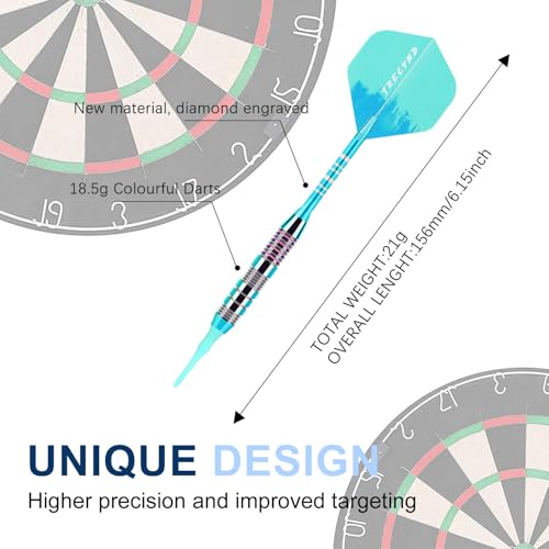 Soft Tip Darts Set 3 Aluminum Shaft Professional Darts Plastic Tip Sets 2BA Replacement Tips + Extra 3 Dart Flights 3 Replace Plastic Shafts for Electronic Dart Board - color: GREEN-BLUE