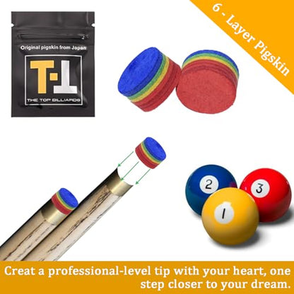 SUPERDIAMOND Pool Cue Tips 14mm, Premium 6-Layer Pig Skin Leather, High Elasticity & Durability Billiard Tips for Pool Sticks and Snooker Cues, Perfect for Professional Players and Beginners - style: Billiard Cue Tips-Rainbow-5pcs