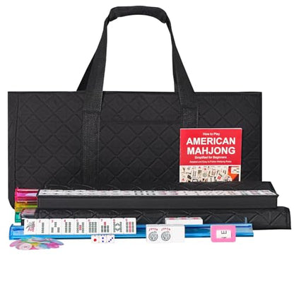 ZGME American Mahjong Set,166 White Tiles with Black Rectangular Bag and Accessories,4 All-in-One Mahjong Racks with Pushers,Complete Western Mahjong Set - color: Black