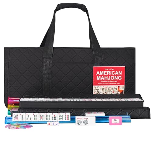 ZGME American Mahjong Set,166 White Tiles with Black Rectangular Bag and Accessories,4 All-in-One Mahjong Racks with Pushers,Complete Western Mahjong Set - color: Black