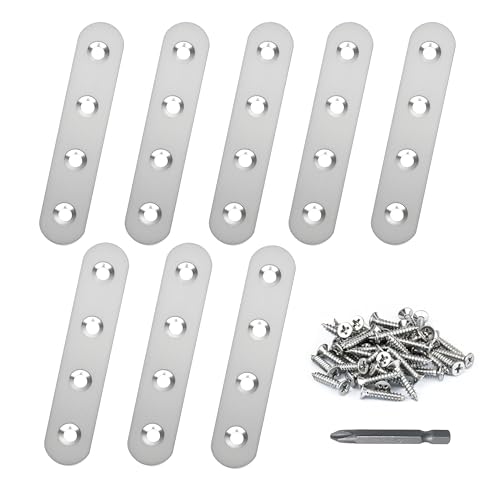 8 Pack Straight Brace,Flat Brace 3.9” x 0.67”,Stainless Steel Flat Metal Braces,Repair Bracket with Screws - size: 96mm/8 Pcs