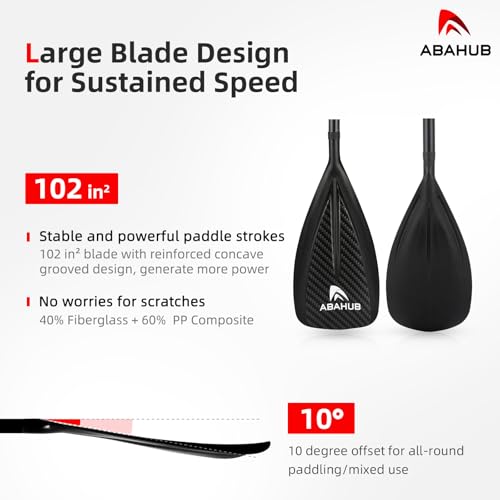 Abahub 1 x 3 Section Carbon Fiber SUP Paddle, Adjustable 67''-86'' Stand Up Paddle Lightweight Carbon Shaft, Black/Blue/Yellow/Green/Orange/Red Plastic Blade + Paddle Bag - color: Carbon Diagonal Print