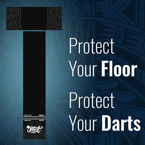 Shot! - T-Shape Rubber Darts Mat - Enhanced Floor Protection from Bounce-Outs - Heavy-Duty Rubber - Easy Set Up & Roll Up - Dart Board Floor Protector - Black