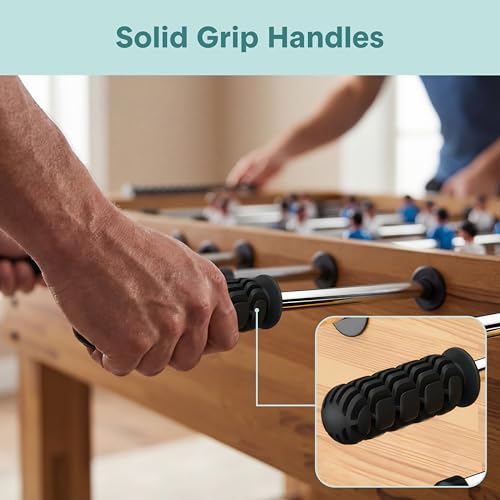 SereneLife 48in Foosball Table, Competition Size Soccer Game Table for Kids and Adults, Home Game Room Arcade Set, Leveling Legs, Engineered Wood, Chrome Steel Rods, 2 Balls, 2 Cup Holders - color: A) Natural