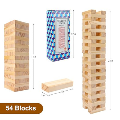 Offelec Wooden Blocks Stacking Games - 54 pcs Tumbling Tower Blocks Game for Kids & Adults, Family Board Games, Montessori Toys with Natural Wood Blocks, Portable Stacking Toys Party Games - style: Color Box