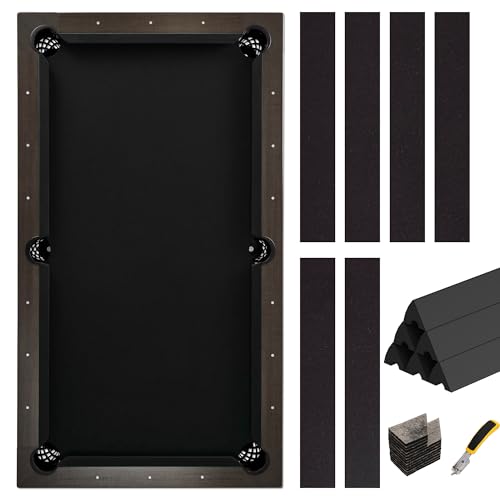 Pool Table Felt and Bumper Kit Felt for Billiard Cloth with Pool Table Bumpers and Cushions Facing, 6 Pcs Cloth Strips and Staple Remover - color: Black, size: 8FT + 42'' Bumpers