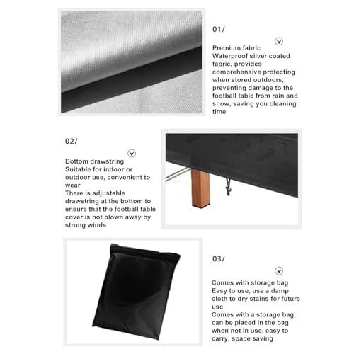 PerGar Foosball Table Cover, Silver, Waterproof, 210D Oxford Cloth, Universal Fit, 160x115x50cm