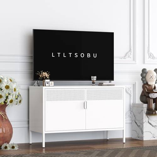 White Metal Storage Cabinet with 2 Doors - 25''H TV Stand, 2 Tier Locker with Adjustable Shelves, Multipurpose TV Cabinet for Office, Home, Living Room, Kitchen - color: White, size: 25H