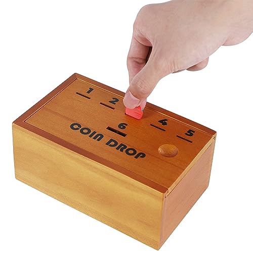 Juegoal Coin Drop Set, Pennies Dice Games, Wooden Tabletop Board Game Sets for 2-6 Player, Wood Penny Game Box Includes 48 Chips & 1 Dice