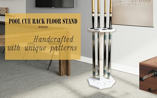 Freestanding Billiard Cue Rack, Pool Table Accessories Hold 8 Cues, Pool Cue Stick Holder, Wooden Floor Stand Pool Cue Holder for Billiard Game Room (White) - color: White