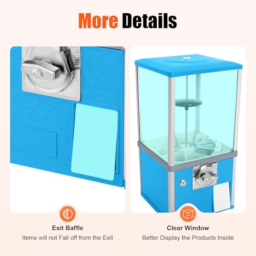 Gumball Machine for Kids, 25-Cent Vending Machines, PS Bouncy Balls Dispenser, 1.77-1.97in Huge Load Capacity Coin Operated Gumball Bank, Hold 200 Capsule Toys for Retail/Game Store (Blue) - color: Blue