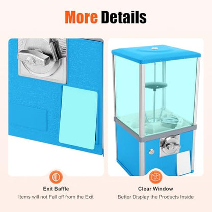 Gumball Machine for Kids, 25-Cent Vending Machines, PS Bouncy Balls Dispenser, 1.77-1.97in Huge Load Capacity Coin Operated Gumball Bank, Hold 200 Capsule Toys for Retail/Game Store (Blue) - color: Blue
