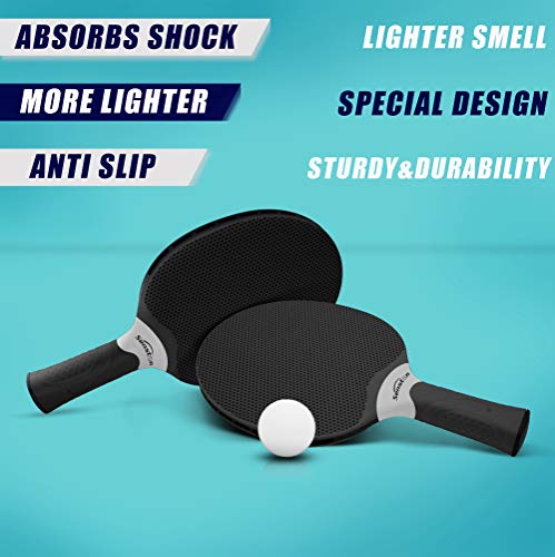 Senston Table Tennis Rackets Set, Professional Table Tennis Racket with 3 Balls, Composite Rubber Ping Pong Paddle Set - color: Black & Net