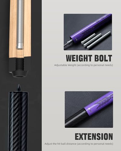 CRICAL Carbon Fiber Pool Cue Stick - 58" Low Deflection Professional Pool Cue with Pro Taper Shaft, 3D Anti-Slip Wrapless Grip, 12.5mm Tip & 3/8x8 Joint Billiard Stick for Enhanced Control & Accuracy - color: CL-PD- Set Purple