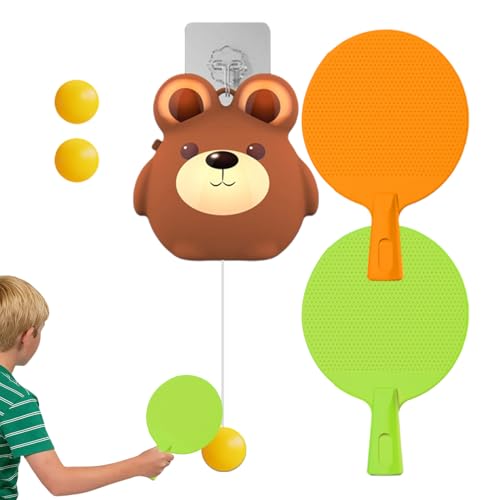 Mini Table Tennis Kit - Door Mounted Pong Game for Adults | Foldable Net with Lightweight Paddles and Balls, Portable Indoor Sports Entertainment, Play Accessory 53.15in - color: bear