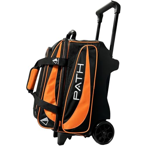 Pyramid Path Premium Deluxe 2 Ball Double Roller Bowling Bag With Large Separate Shoe Compartment (Up To US Mens Size 15) and Oversized Accessory Pocket, Retractable Locking Handle - Extends to 37" - color: Orange