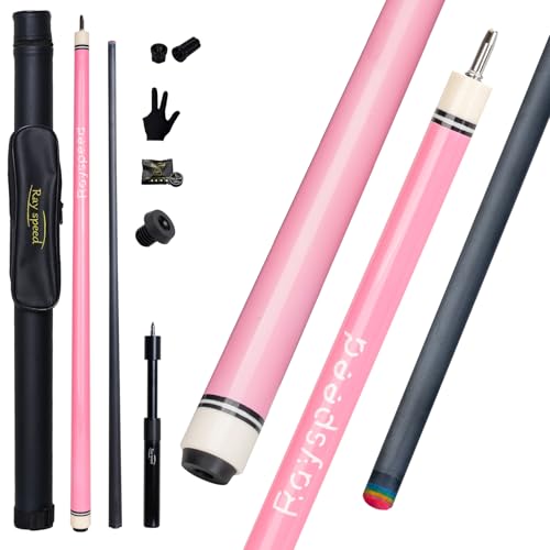 Carbon Fiber Pool Cue Stick 12.5mm Low Deflection Full Carbon Technology Pool Stick for Adults Professional Billiard Cue with Uni-loc Pin Joint - color: Pink