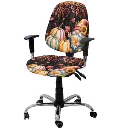 Savannan Office Chair Cover, Autumn Maple Leaf Gnome Pumpkin Protective Stretch Elastic Universal Cover for Desk Task Chair,Computer Rotating Chair 1 Pcs Vintage Brown Wood